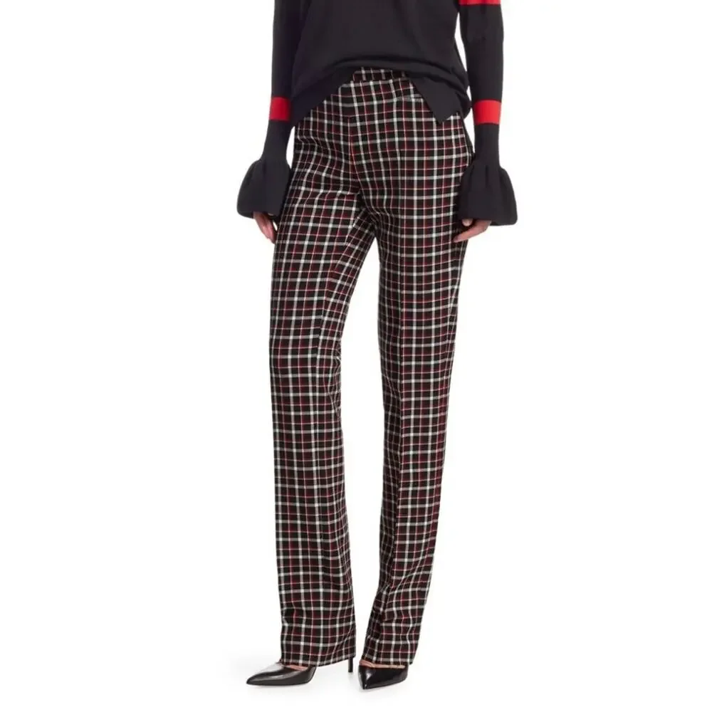 Akris Punto Francoise Slim Straight Pant (Sz 4) Glen Check Plaid Black Red - Picture 3 of 16
